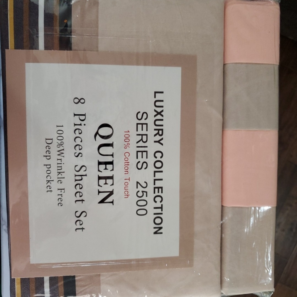 Harper Queen Sheet Set - Peach and Beige